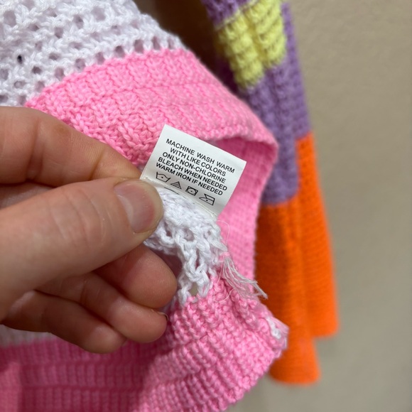 Women's Bright Colorblock Crochet Festival Sweater Boho - Picture 5 of 6